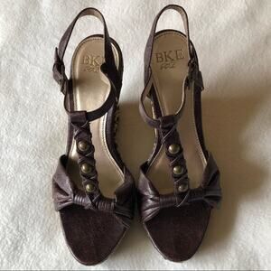 BKE Brown Leather Platform Wedges Size 8.5